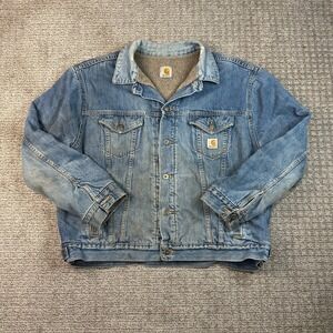 Vintage Carhartt J292 ABL Mens 2XL Sherpa Lined Denim Trucker Jacket Blue
